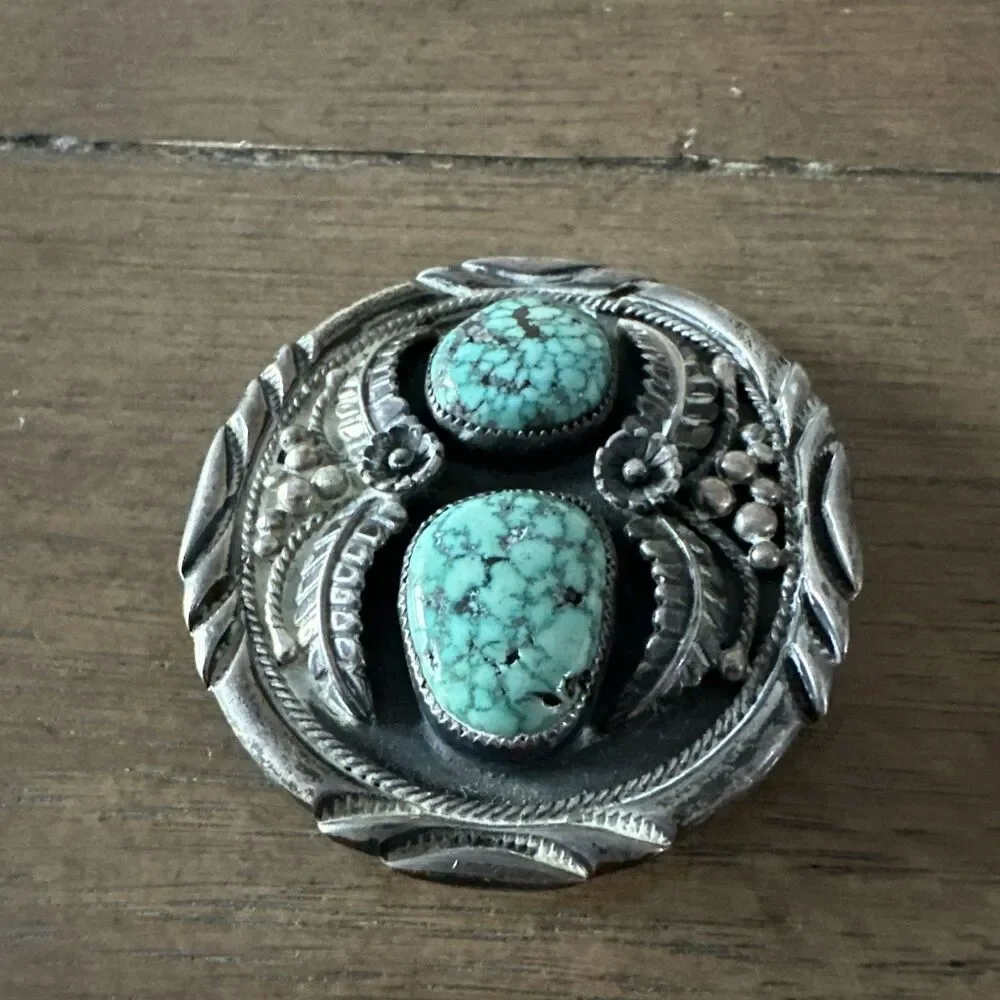 VTG Navajo Sterling Silver Bolo Slide 53g Morenci Blue Turquoise Double Stone